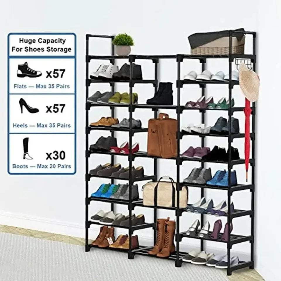 Assemble Standing Shoe Rack 3 Rows 23 Tiers Boots Storage Organizer Shelf Household Kitchen Holder Simple Metal Sneakers Cabinet