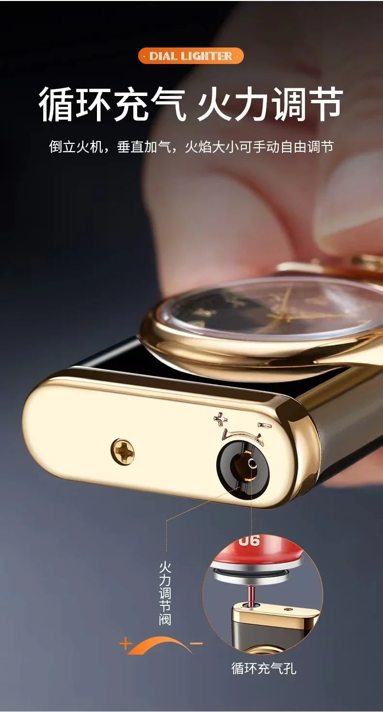 Rocker Arm Dial Metal Gas Lighters Jet, Butane Torch, Real Watch Lighter, Cigarette Cigar Lighter, Smoking Gadgets for Men