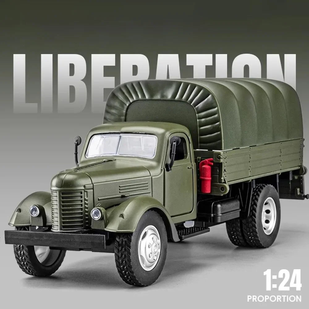 1:24 CA10 Vintage Truck Armored Car Model Toy Alloy Diecast Military Carrier Transport Vehicles Models Sound Light s Gifts