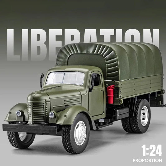 1:24 CA10 Vintage Truck Armored Car Model Toy Alloy Diecast Military Carrier Transport Vehicles Models Sound Light s Gifts