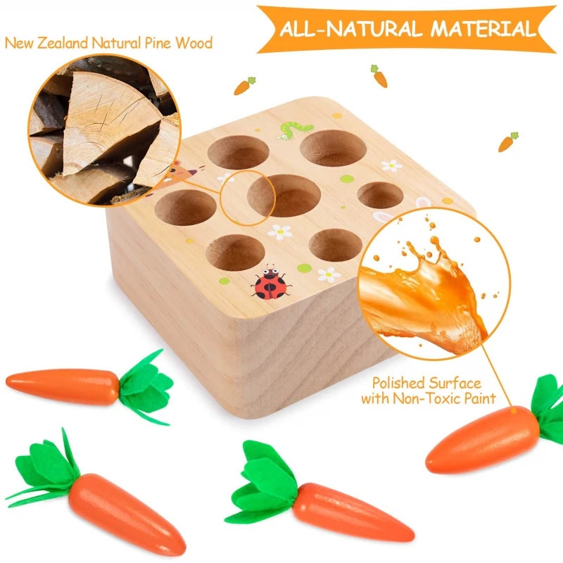 Montessori Toys Carrot Harvest Game Wooden Shape Matching Puzzle 6 12 Months Baby Pull Carrot Set Develop Fine Motor Skill Toys