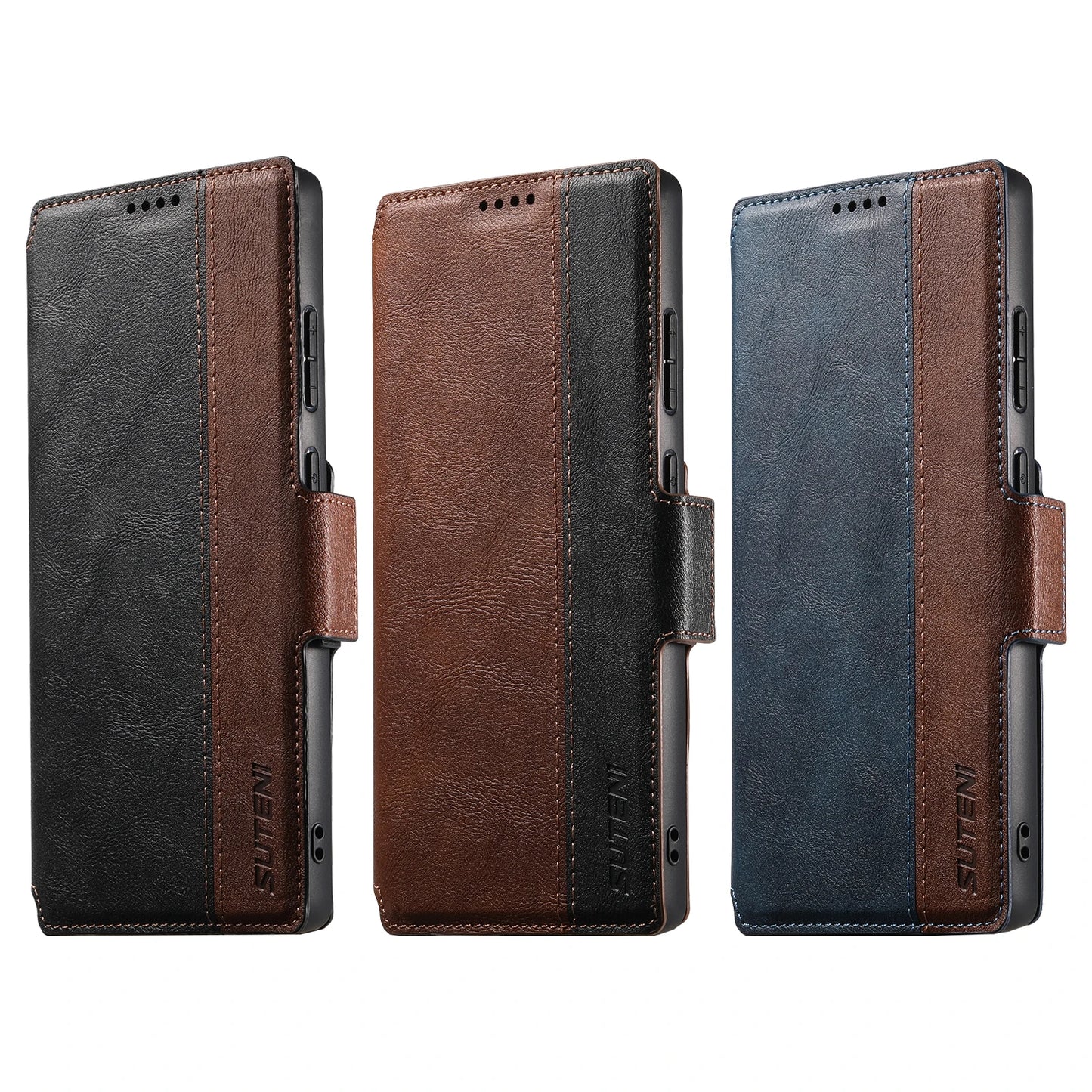 Magnetic Flip Wallet Case with Card Holder & Stand for Samsung Galaxy S26 Ultra / S25 / S24 / S23 – Faux Leather Wireless Charging Cover