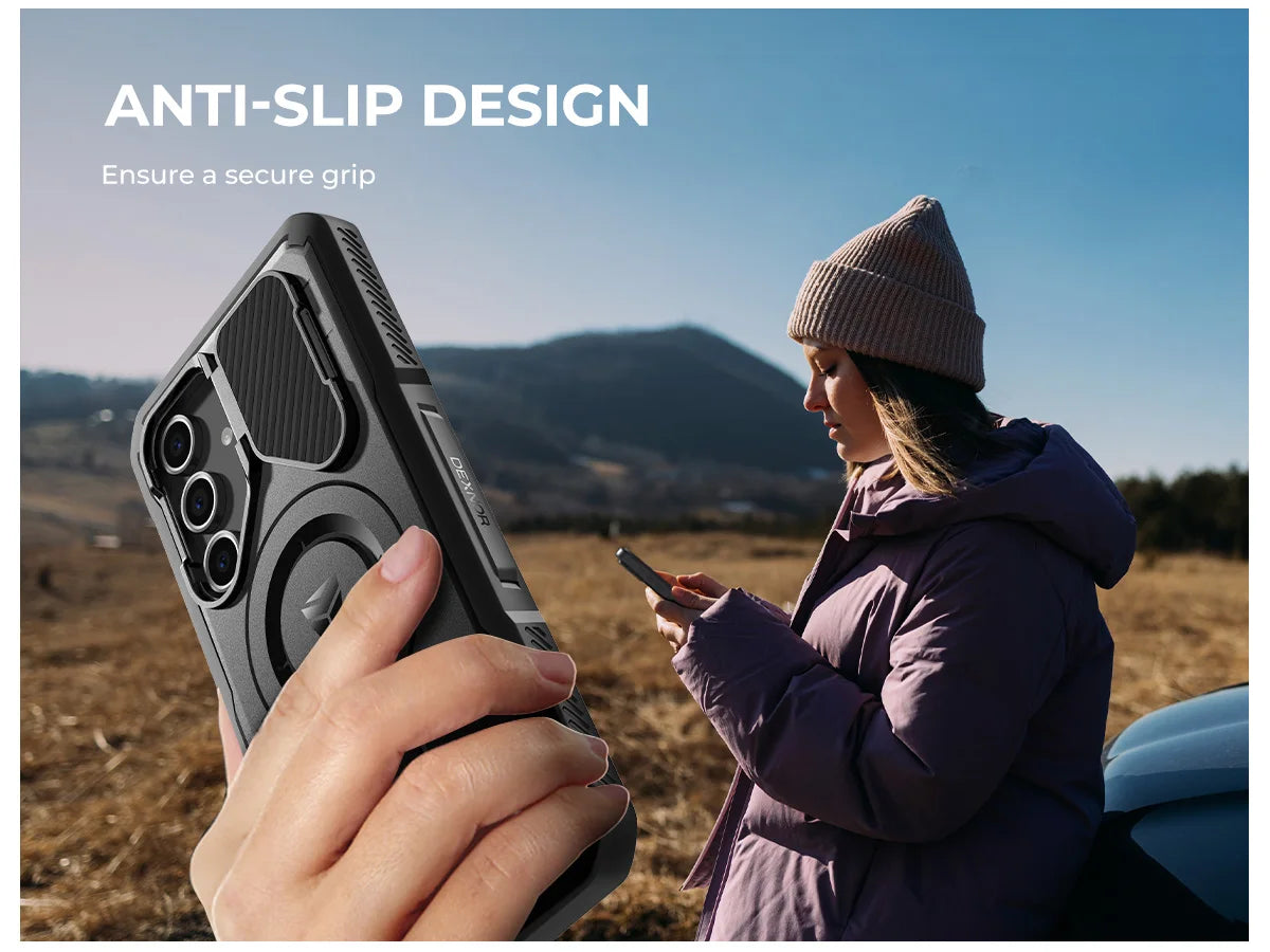 For Samsung Galaxy S24 FE Case with Camera Cover & Built-in Screen Protector Magnetic Rugged Shockproof Protective Cover Holder