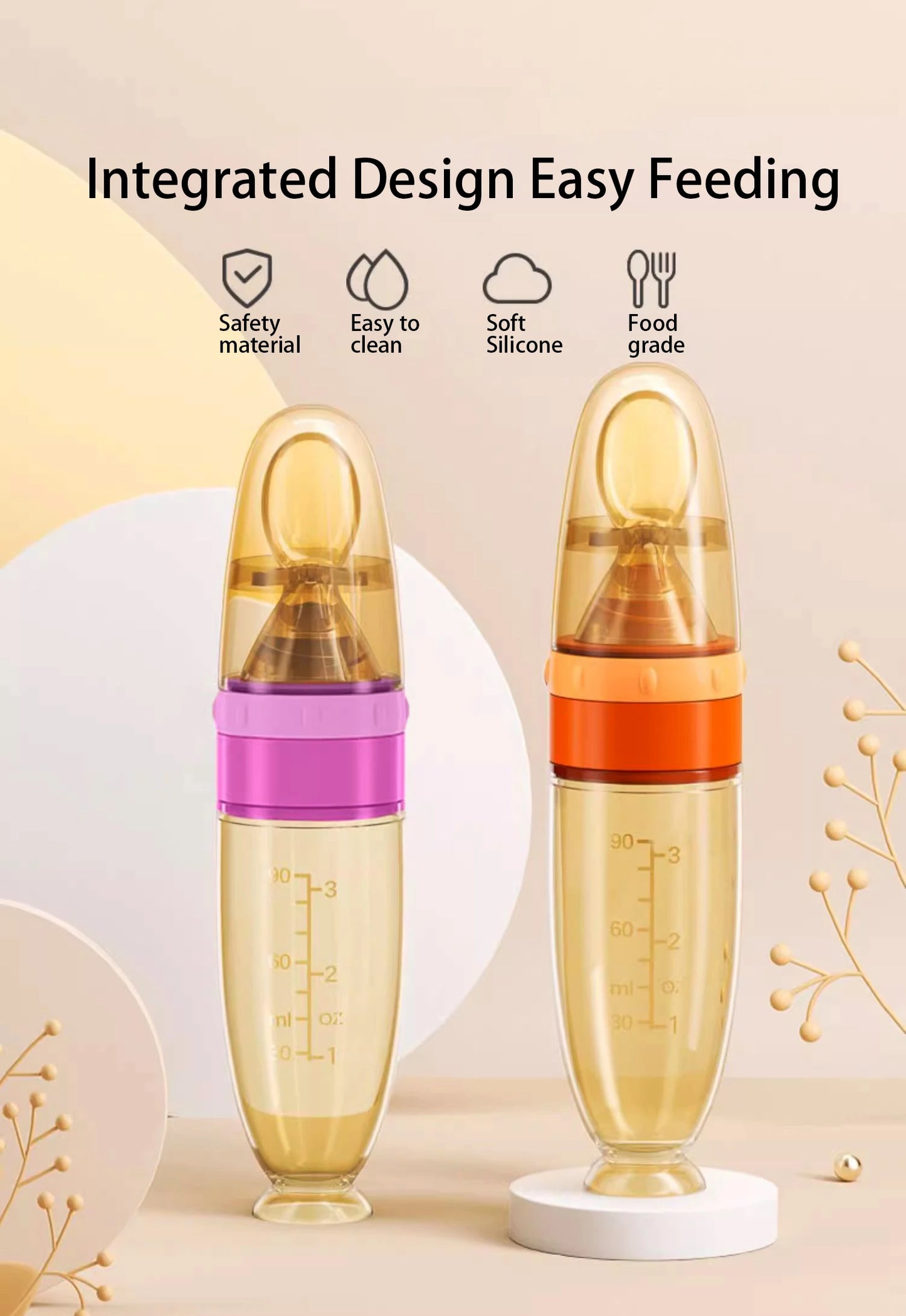 Baby Silicone Feeding Spoon Newborn Rice Cereal Bottle Feeder Scientific Feeding Safe Feeding Infant Iteims Baby Tableware 90ML