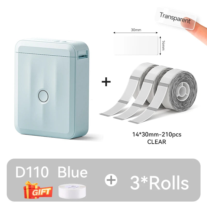 D110 Mini Portable Thermal Label Printer, Bluetooth Wireless Inkless Sticker Maker 12–15mm, Compact Label Machine for Home Organization