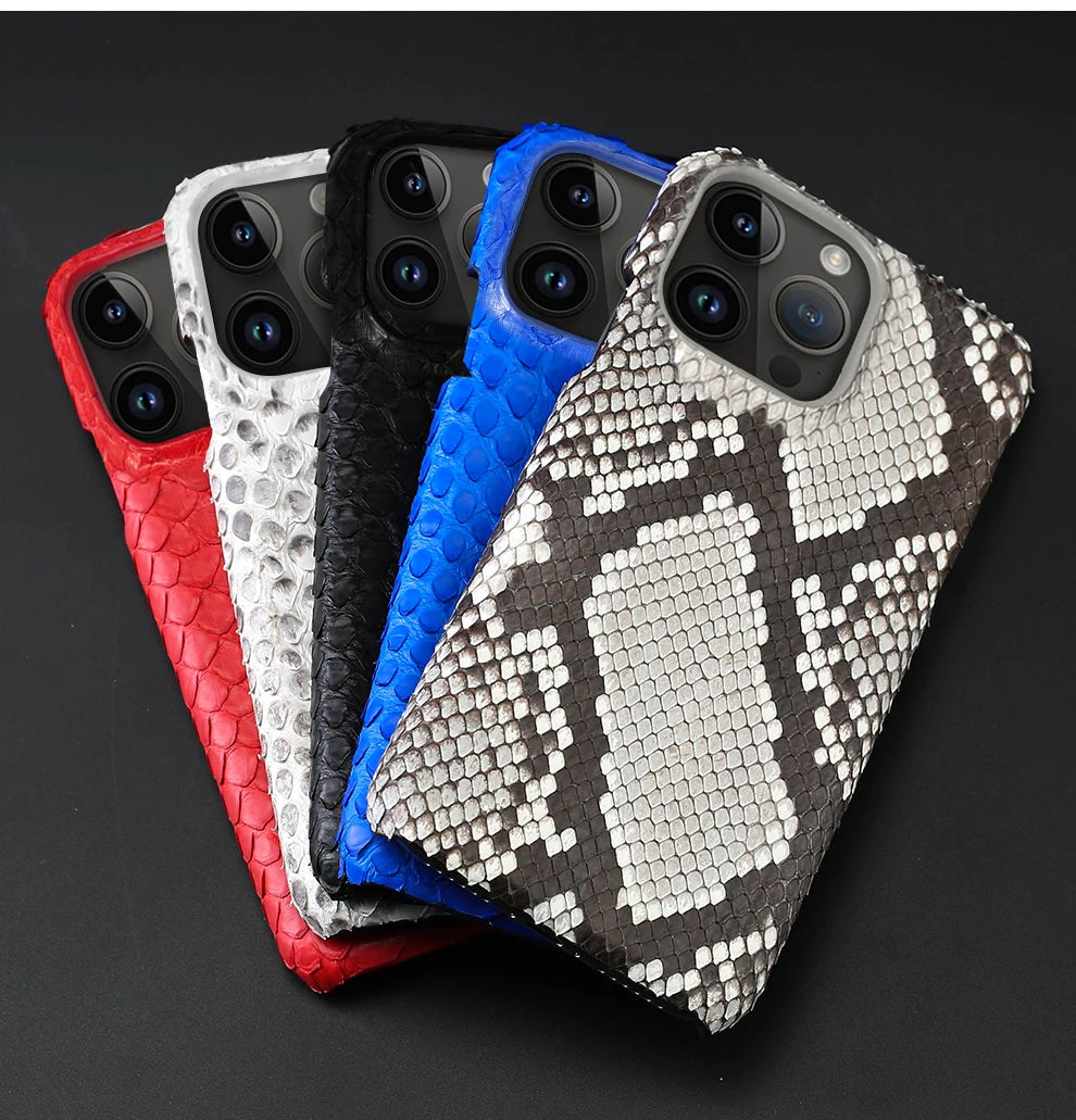 100% Genuine Python Leather Phone Case For iPhone 16 15 14 Pro Max 16Pro Plus Luxury Shockproof Protect Back Cover