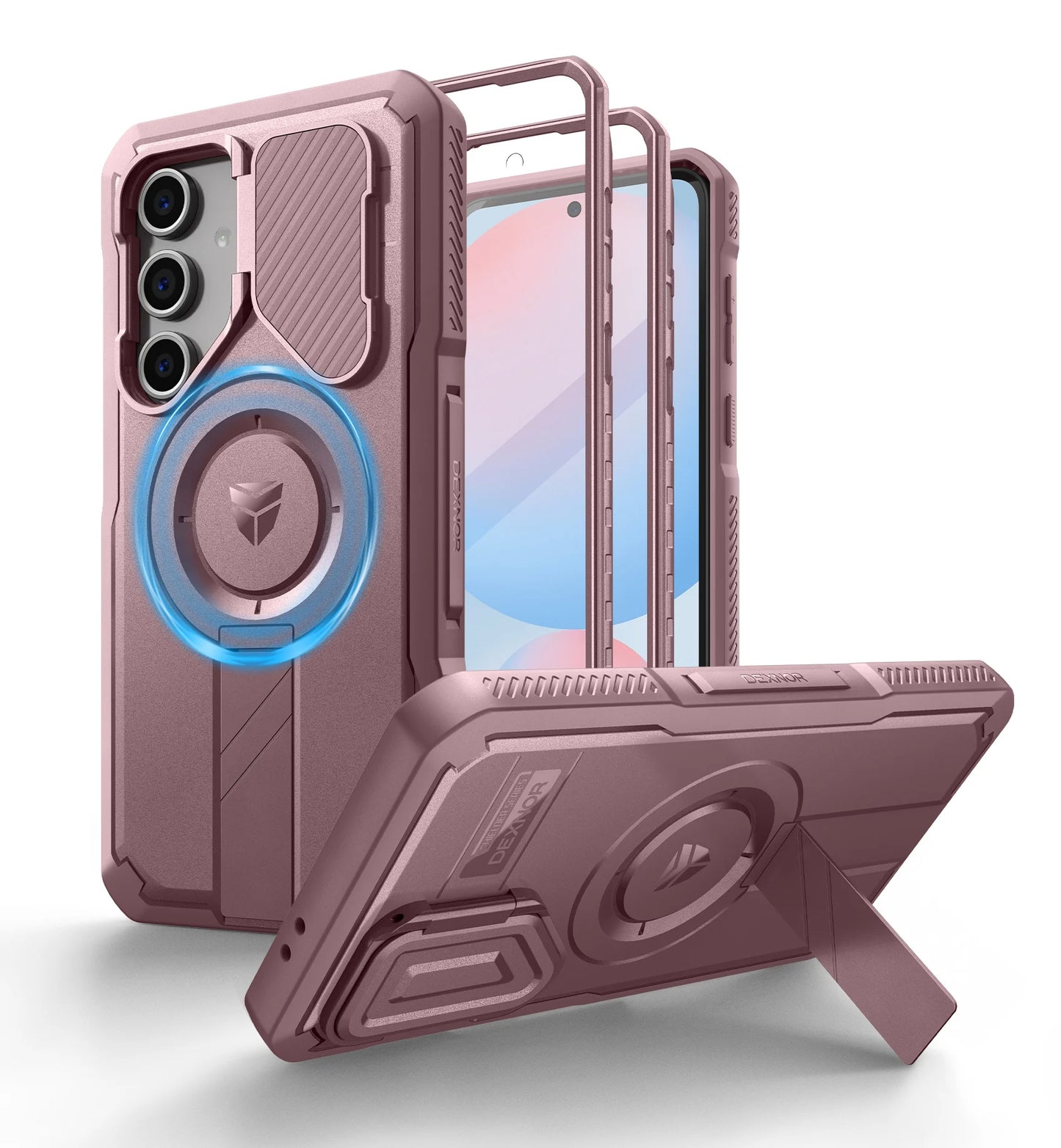 For Samsung Galaxy S24 FE Case with Camera Cover & Built-in Screen Protector Magnetic Rugged Shockproof Protective Cover Holder
