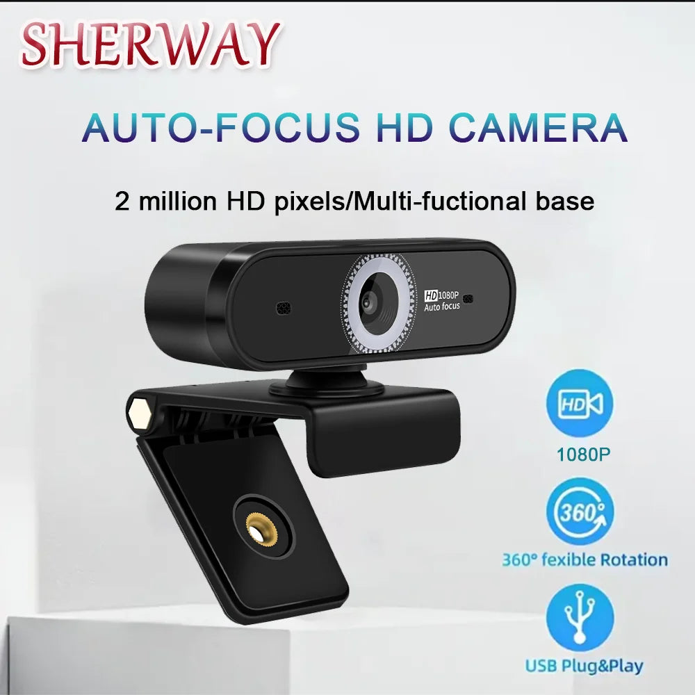 Webcam 2MP 1080P HDR Built-in Microphone 30fps Auto-focus USB Web Cam for Video Conference Online Teaching Boardcast Camera