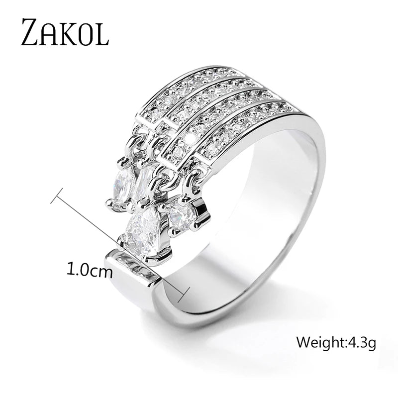 Multilayer Zircon Open Rings for Women Fashion Water Drop CZ Leaf Shape Ring