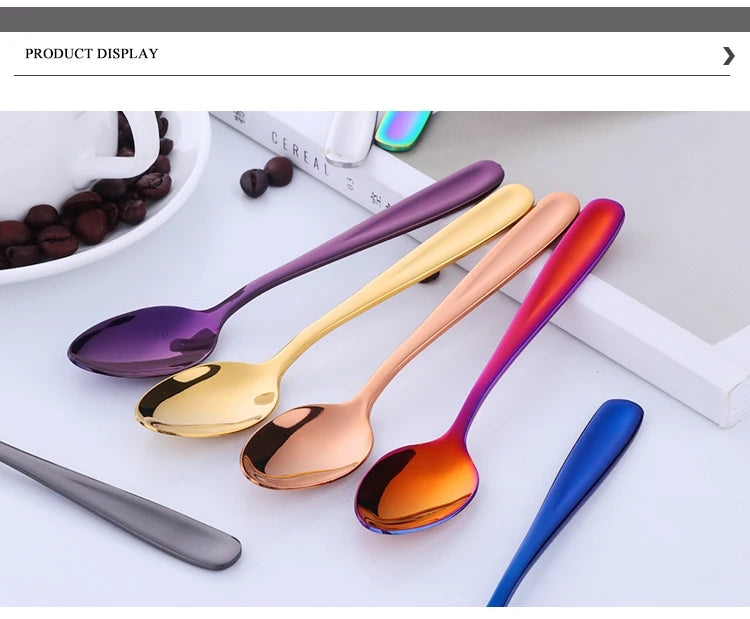 Small Gold Korean Spoon Mini Stainless Steel Soup Spoon Multi-purpose Tableware for Dessert Seasoning Coffee Cake Gift