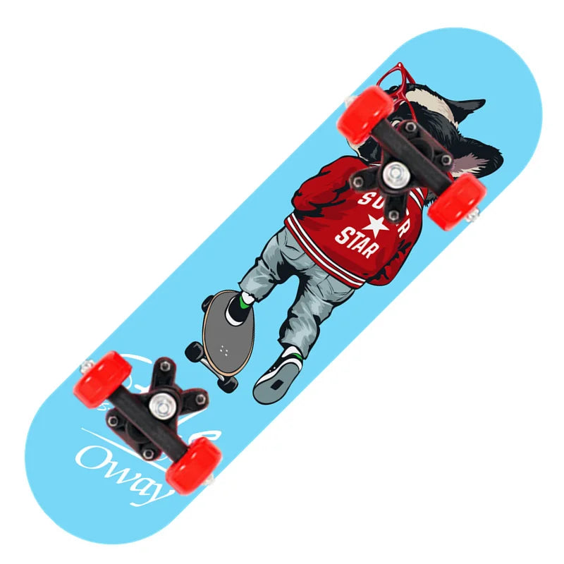 Cartoon Four-wheel Skateboard  Beginner Skateboards Maple Wood Deck Skate Board Outdoor Double Rocker Skateboard