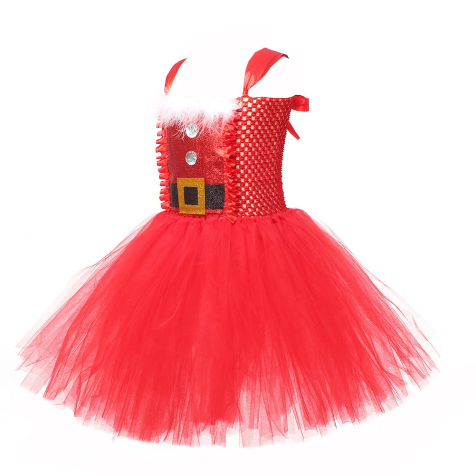 Sparkly Christmas Elf Tutu Dress for Girls Santa Claus Costumes for Kids Birthday Halloween Outfit Children Xmas Holiday Clothes