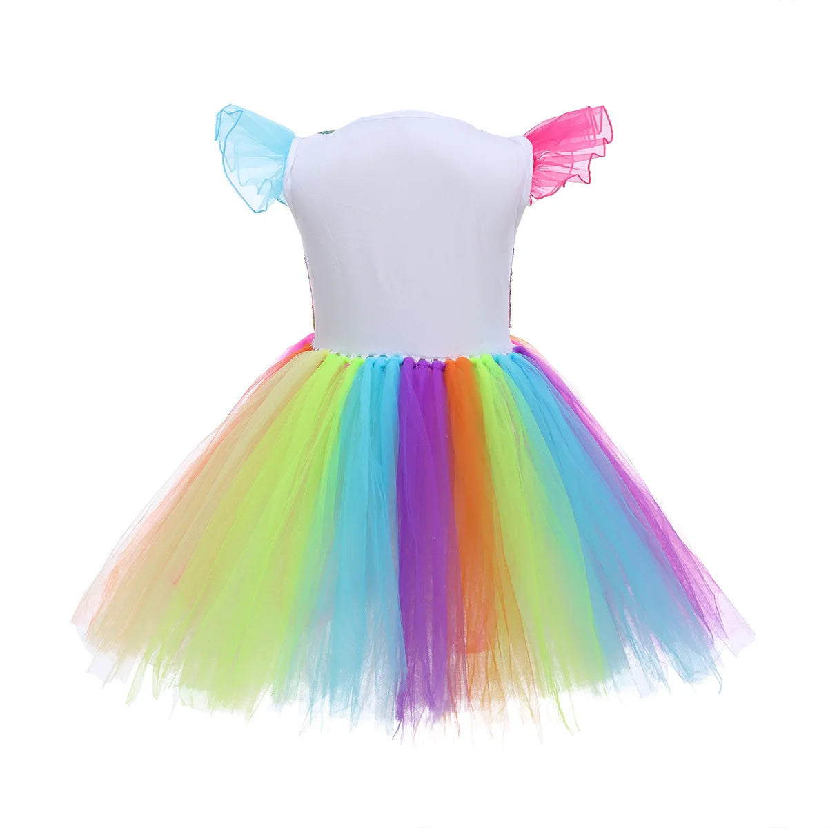 Unicorn Princess Tutu Dress with Flutter Sleeves and Sequin Tulle