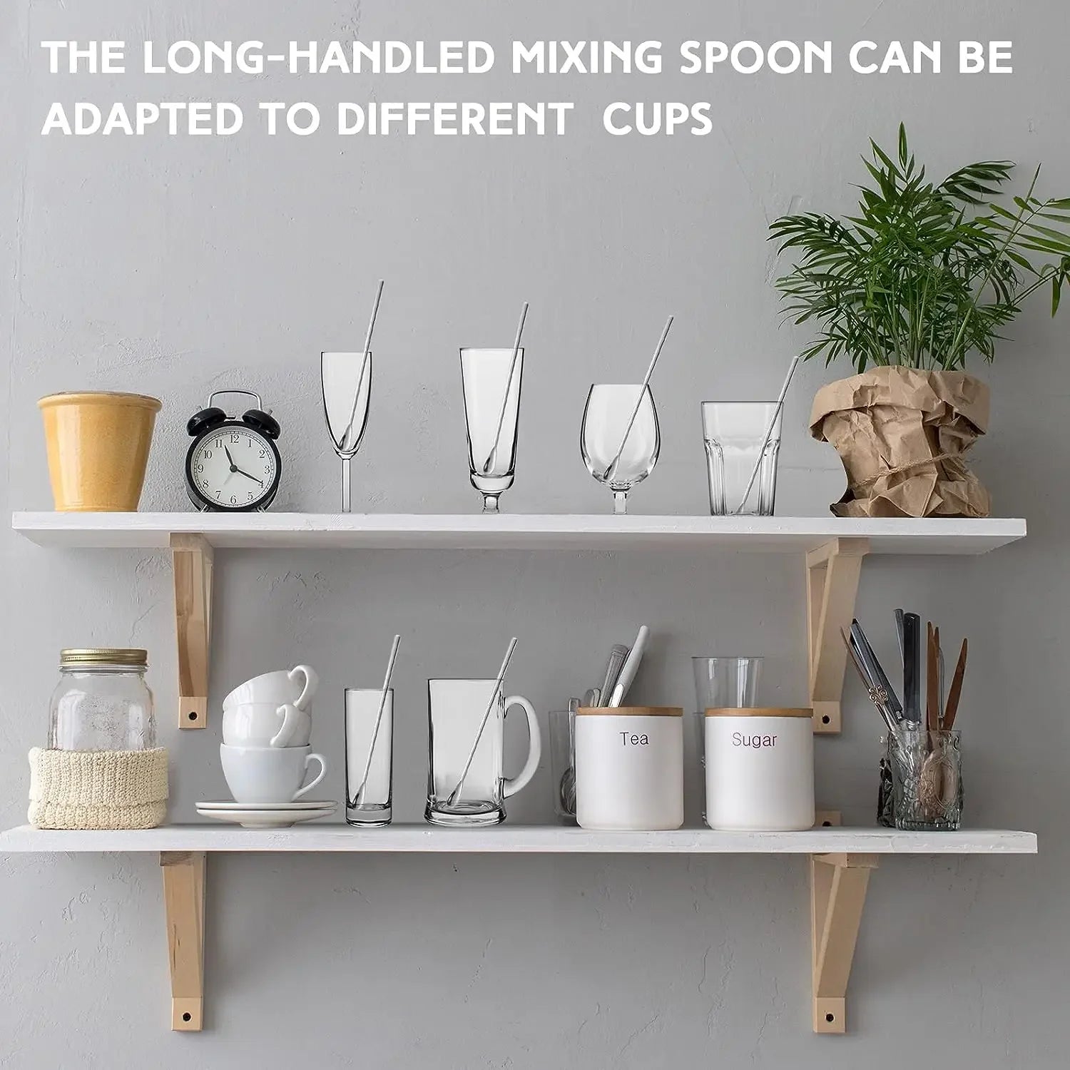 Long Handle Stirring Spoon Stainless Steel Food Grade Coffee Utensil Waterdrop Shape Ice Spoon Honey Cocktail Mixing Bar Tool