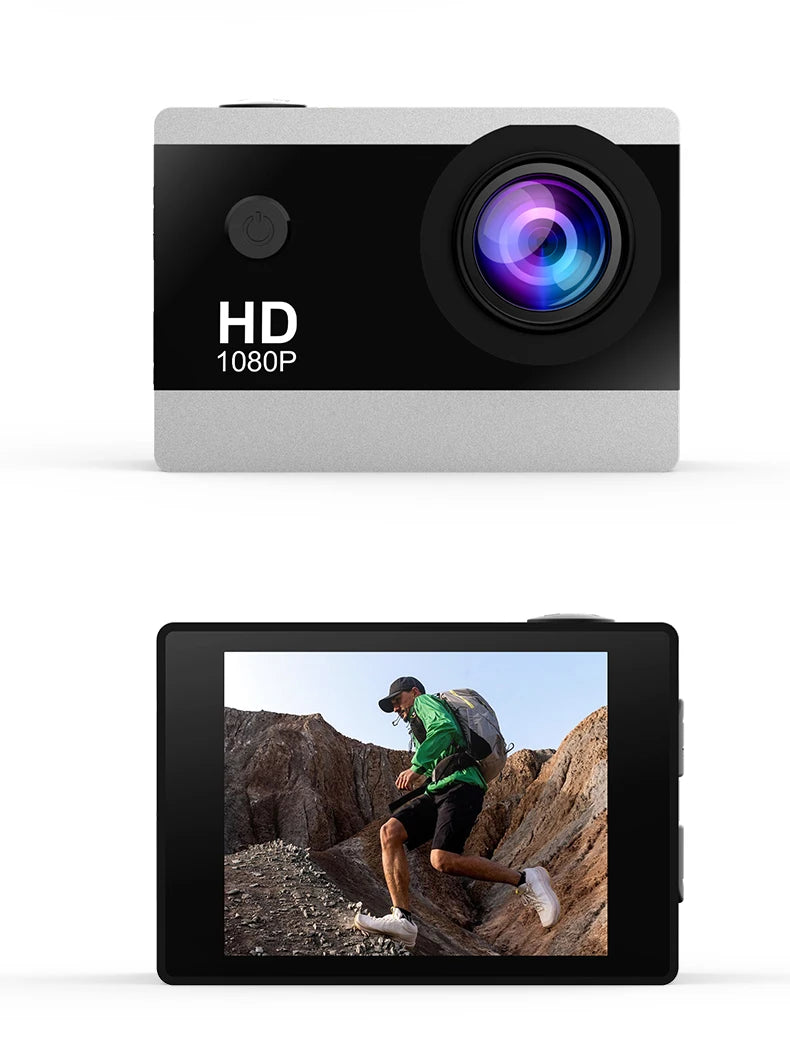 1080P Waterproof Action Camera with 2 Inch IPS Screen 170 Degree Wide Angle Helmet Sports Camera