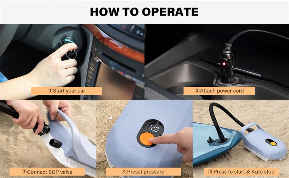 Electric Kayak Pump for Inflatable Boats 20PSI Stand Up Paddle Board Surfing Board with Nozzles Sup Pump