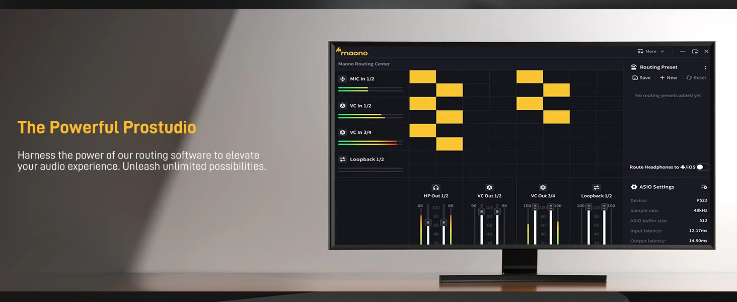 PS22 USB Audio Interface for PC,60dB Pro-Preamp, 24bit 192kHz,Dual USB Interface for PC and Smartphone, Routing Software