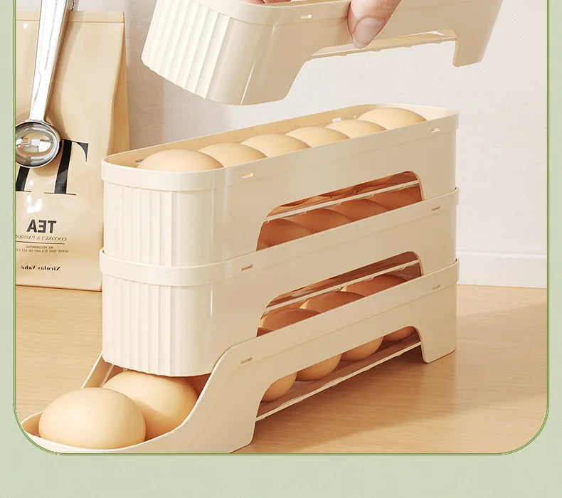 Multi-Layer Egg Storage Box – Automatic Rolling Slide Refrigerator Door Egg Holder Dispenser