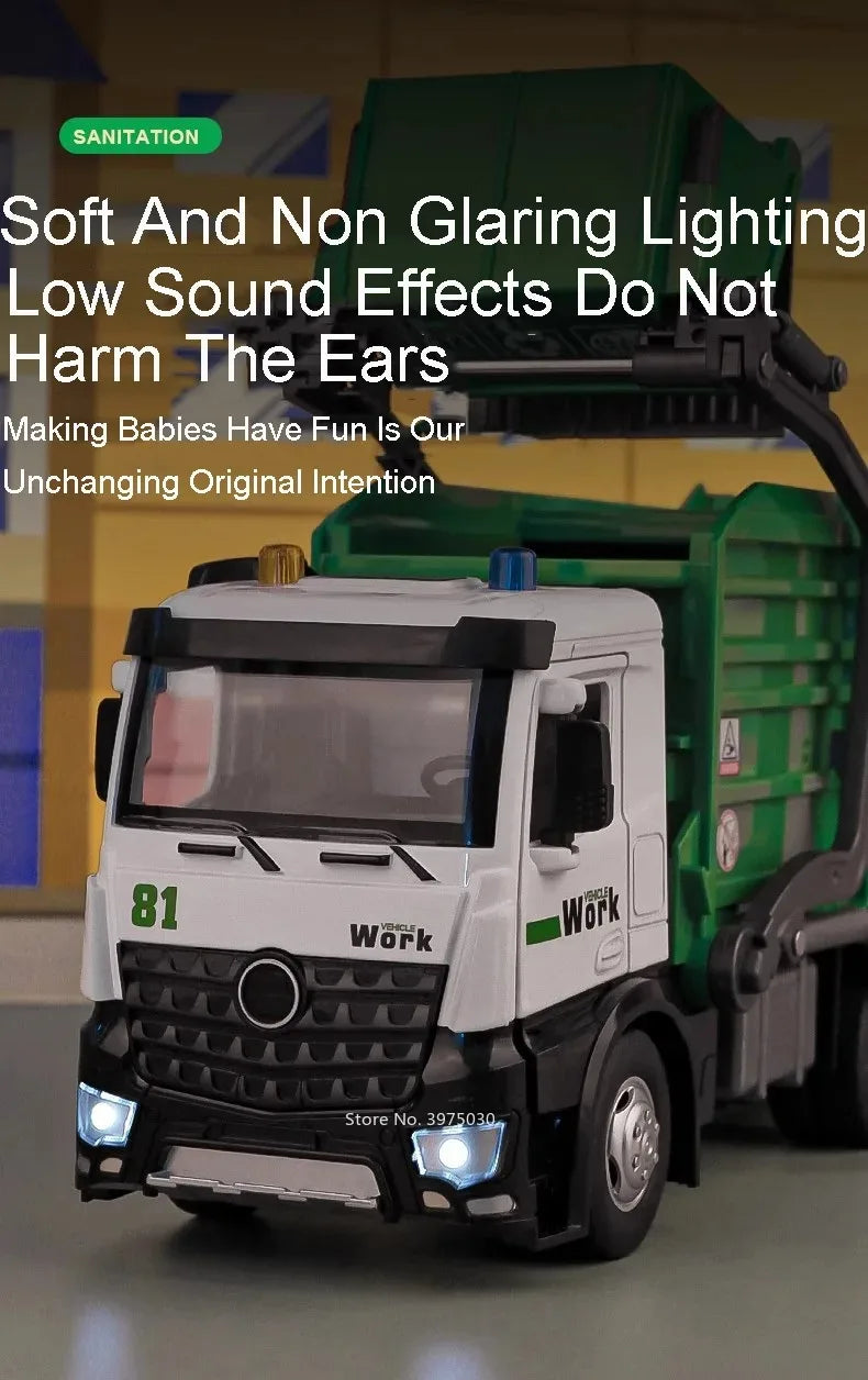 1:24 Scale Watering Cement Dump Trucks Model Garbage Truck Toy Car Sound Light Doors Opened Engineering Vehicles  Gifts