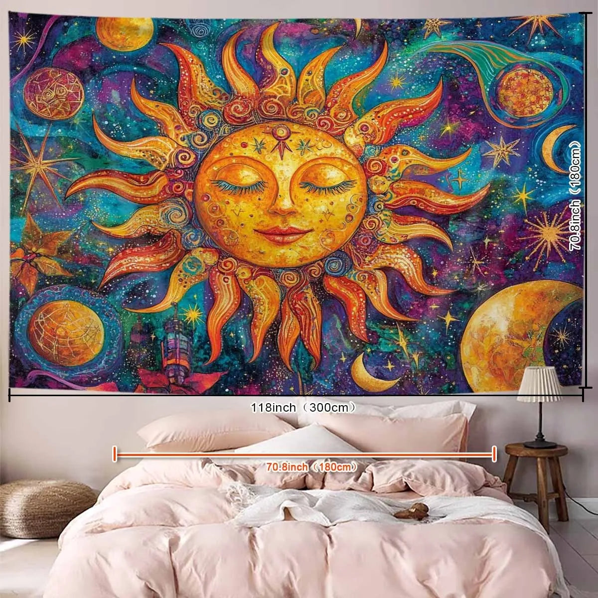 Cosmic Sunlight Glow-in-the-Dark Tapestry Nebula Bedroom Headboard Backdrop Healing Living Room Spiritual Space Decor