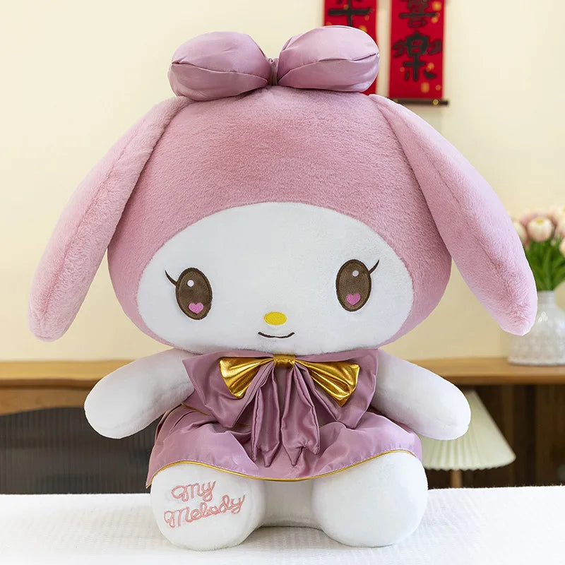 Kawaii Kuromi Plush Toy Melody Stuffed Doll Sanrio My Melody Dress Gift for Kids Birthday Xmas Girls Bedtime Pillow Wholesale