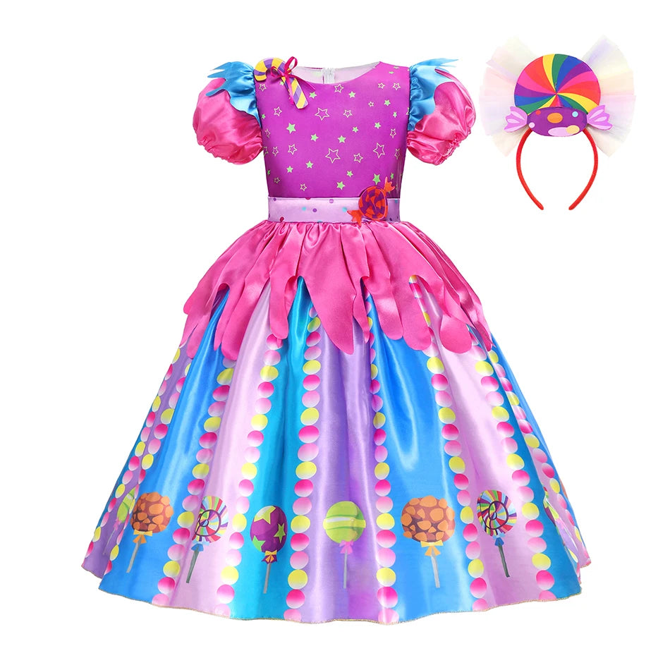 Girls Candy Dress Costumes for Purim Party Newborn Baby Teenagers Handmade Lollipop Cosplay Rainbow Mesh Princess Dress