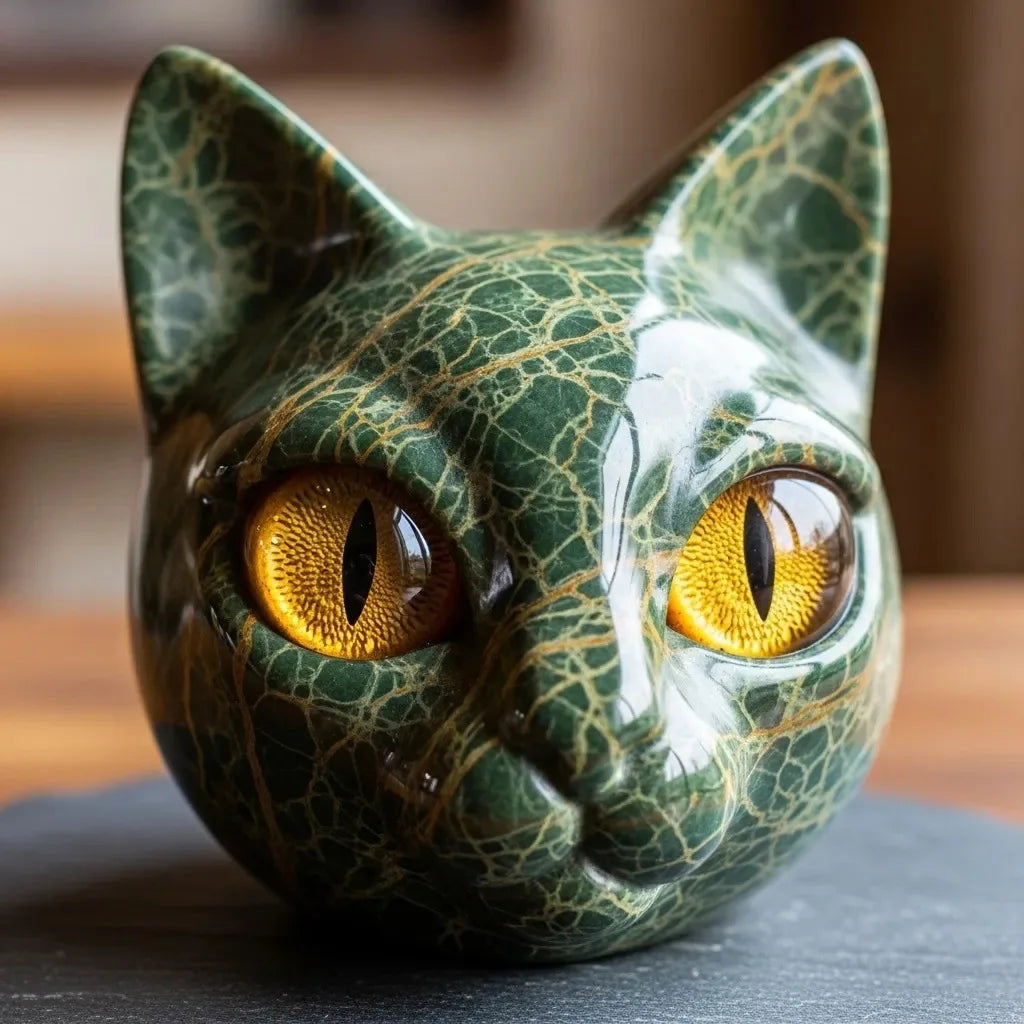 Room Embellishment Finish Home Decor Amber Eyes Black Cat Figurine Resin Ornament Halloween Office Bookshelf Decor