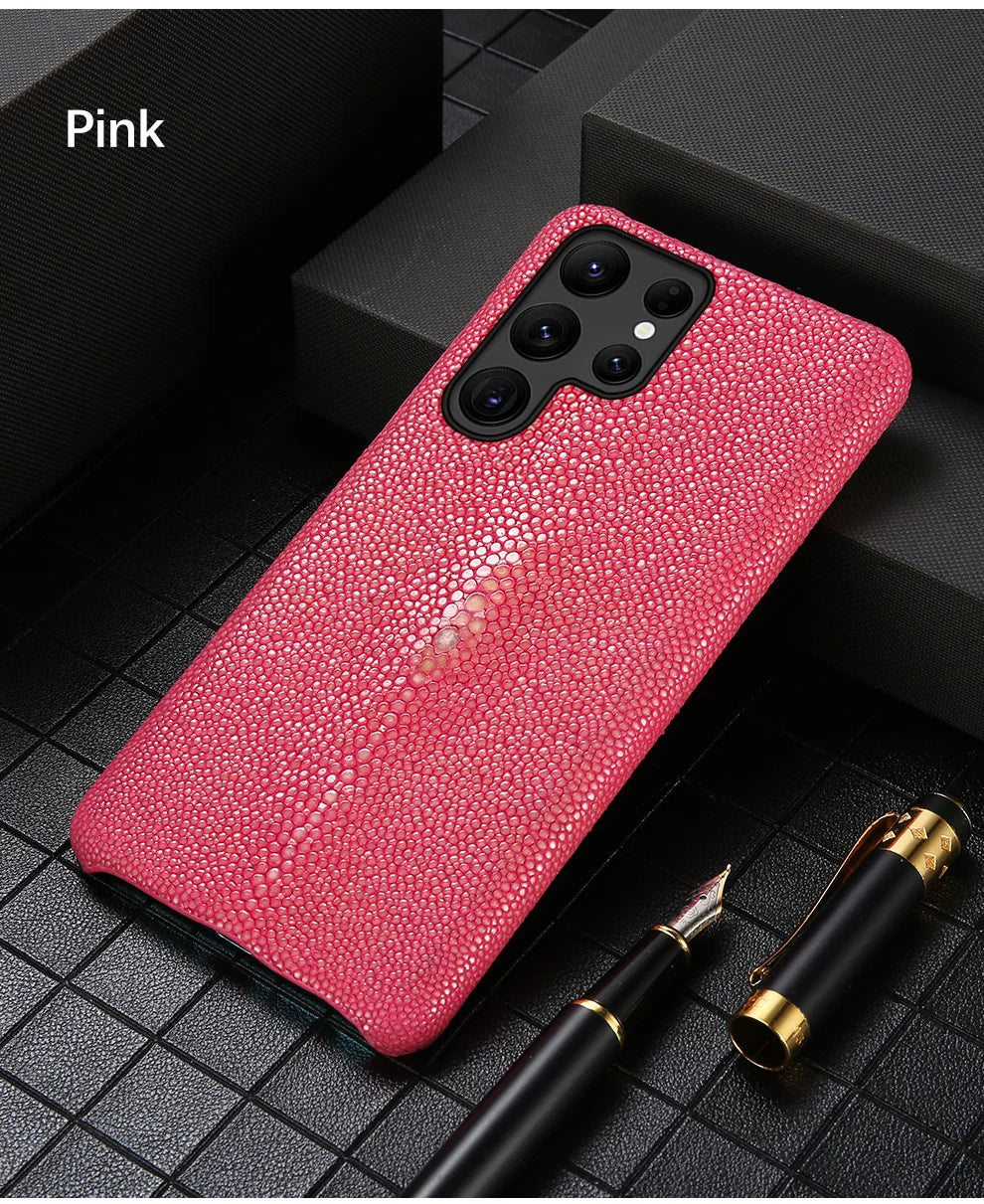 Luxury Genuine Stingray Leather Case for Samsung Galaxy S26 / S26 Ultra / S25 / S25 Plus / S24 / S23 5G – Magnetic Anti-Scratch Back Cover