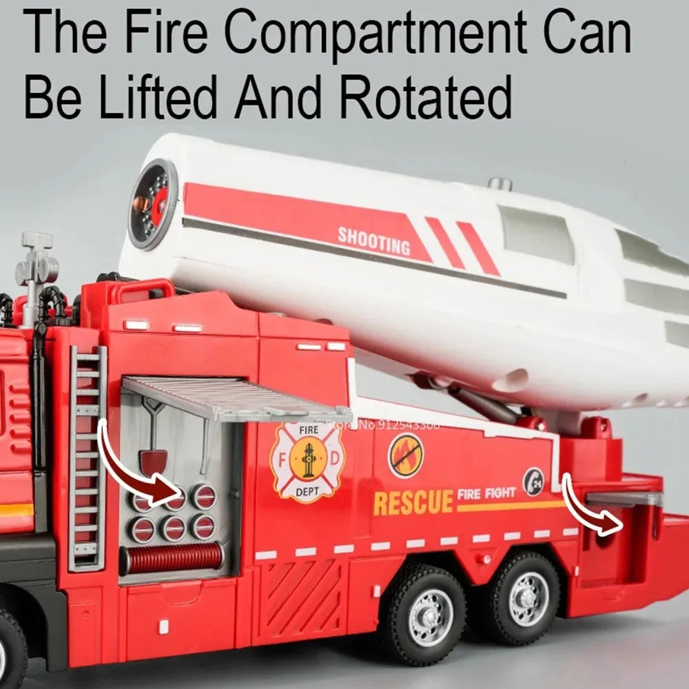 1:32 Scale Container Truck Fire Trucks Model Car Toy Pull Back Music Light Metal Diecast Doors Opened Vehicles Toys for Gift