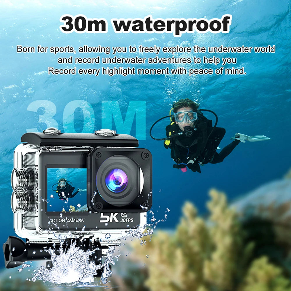 5K Ultra HD Action Camera with Dual Touch Screen WiFi EIS and 30M Waterproof Case