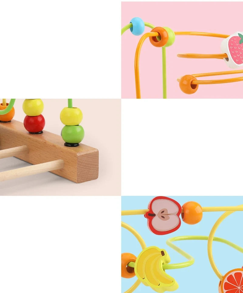 Montessori Wooden Toys Circles Bead Wire Maze Roller Coaster  Early Educational Puzzles Toy for  1 2 3 Years