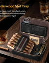 Cigar Humidor, Leather Travel Cigar Humidor, Include Cedar Wood Slot Tray, Cigar Draw Enhancer and Multifunction Cigar Cutter