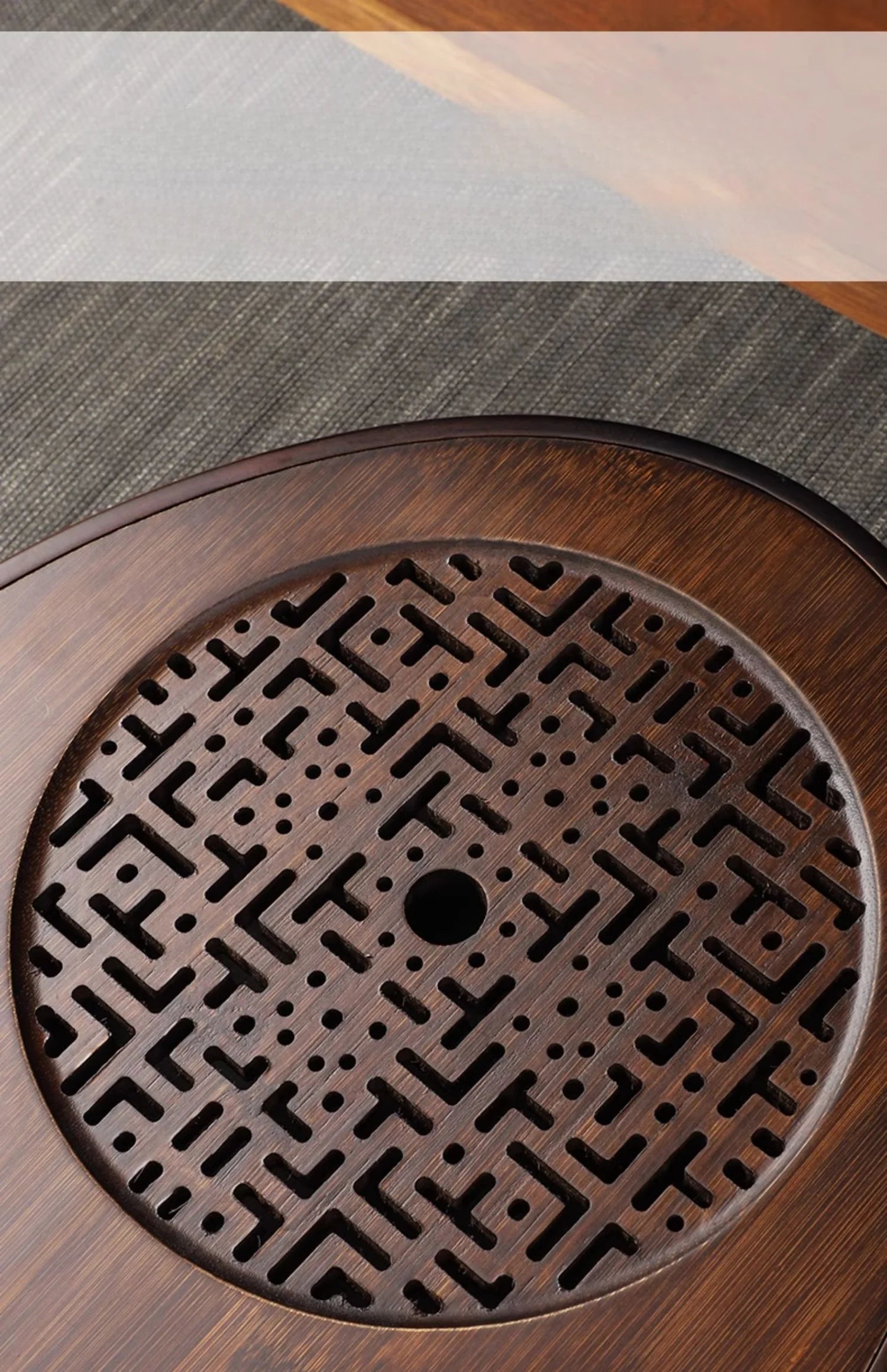 Chinese Tea Ceremony Culture Oval Tea Tray Natural Bamboo Hollow Drainage Storage Tea Tray Home Solid Wood Storage Tray