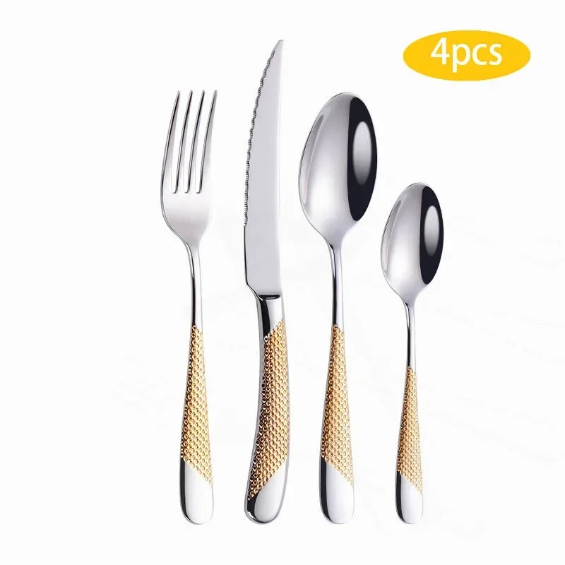 4pcs Gold Cutlery Set Stainless Steel Steak Knife Fork Spoon Luxury Dinnerware Western Dinner Set for Gift Kitchen Accessories