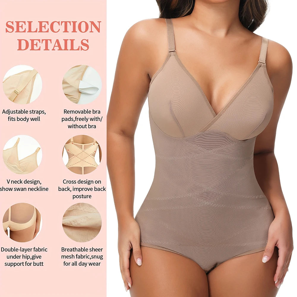 Women Tummy Control Bodysuit Shapewear with Built-in Bra & Butt Lifter