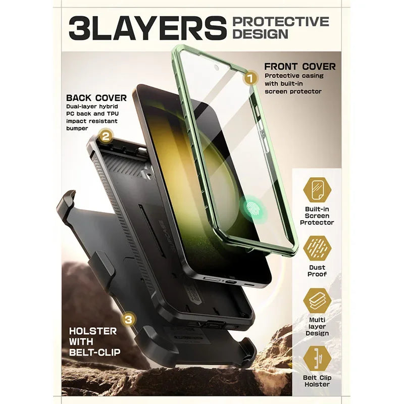 For Samsung Galaxy S24 Case UB Pro Heavy Duty Rugged Case with 2 Front Frames Built-in Screen Protector & Kickstand