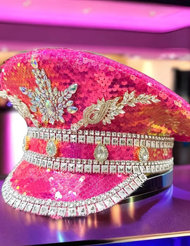 Luxury Festival Captain Hat Rhinestone Military Cap Sergeant Hat Mucis Festival Steampunk Caps for Unisex Adult Masquerade