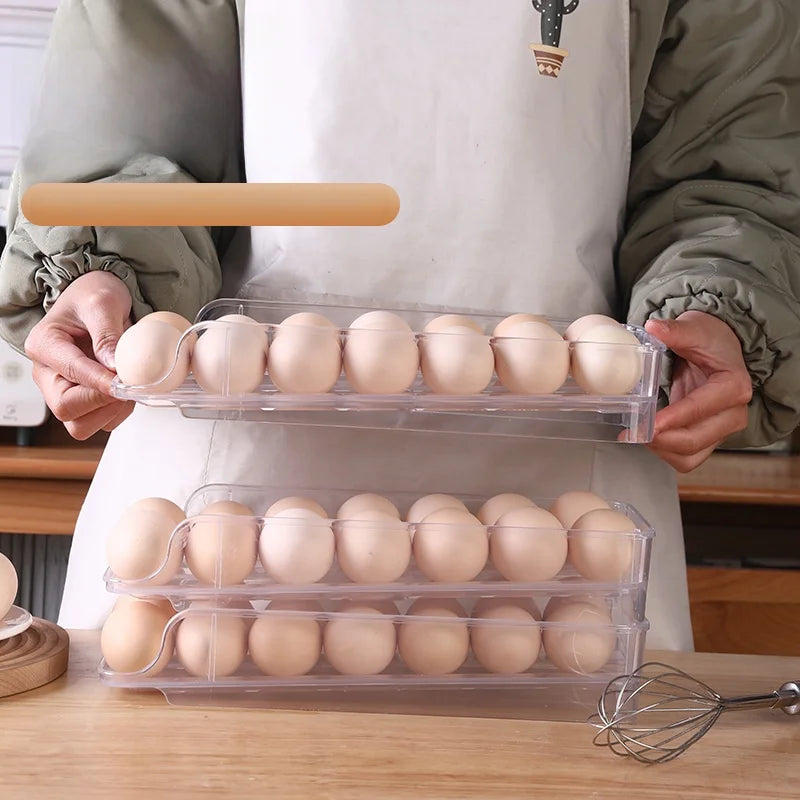 Portable Rolling Egg Storage Box – Kitchen Refrigerator Egg Holder Organizer Food Storage Container