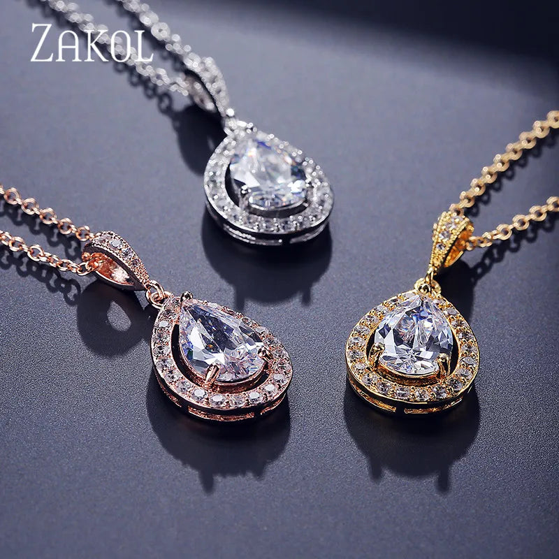 Clear Water Drop Zircon Pendant Necklaces