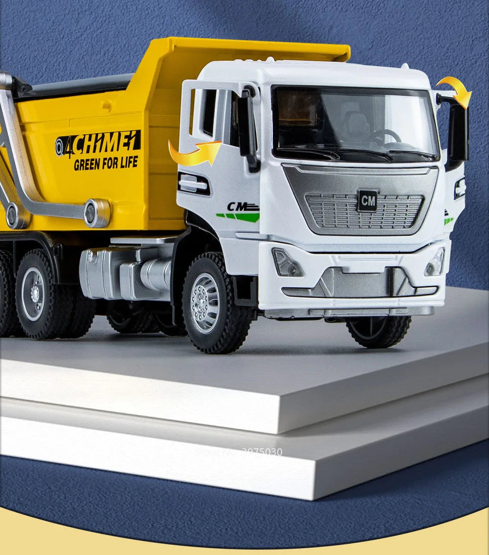 1/32 Dregs Transportation Vehicle Alloy Diecast Toy Model Cars Light Sound Muck Truck Doors Opened Engineering Vehicles