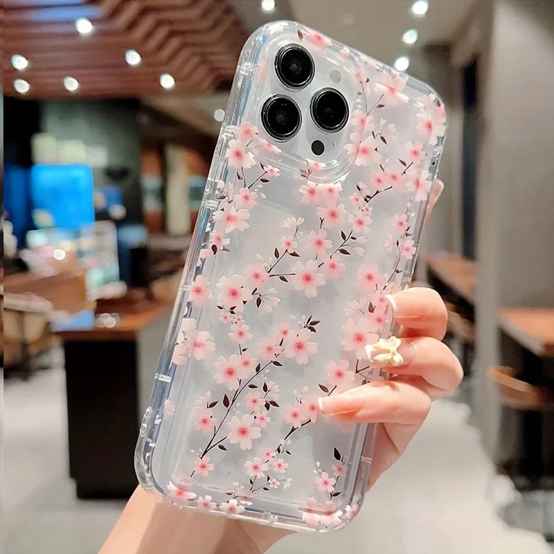 White Flower Clear Phone Case For iPhone 17 16 14 15 Pro Max 16E Air Airbag Shockproof Phone Cover