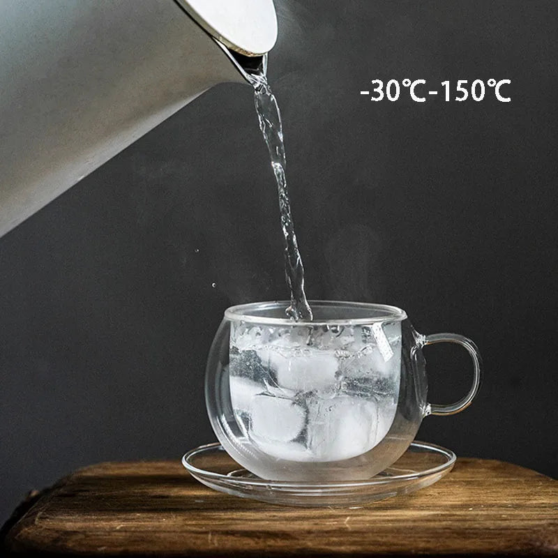 180/250ml Double Wall Glass With Dish And Spoon Clear Glass Espresso Cups Set Heat Resistant Handle Coffee Mug Drinkware