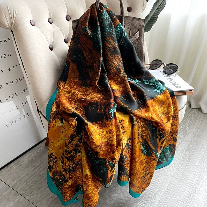 Women Summer Silk Scarves Shawl Lady Wrap Soft Female Echarpe Designer Beach Stole Bandana foulard muffler