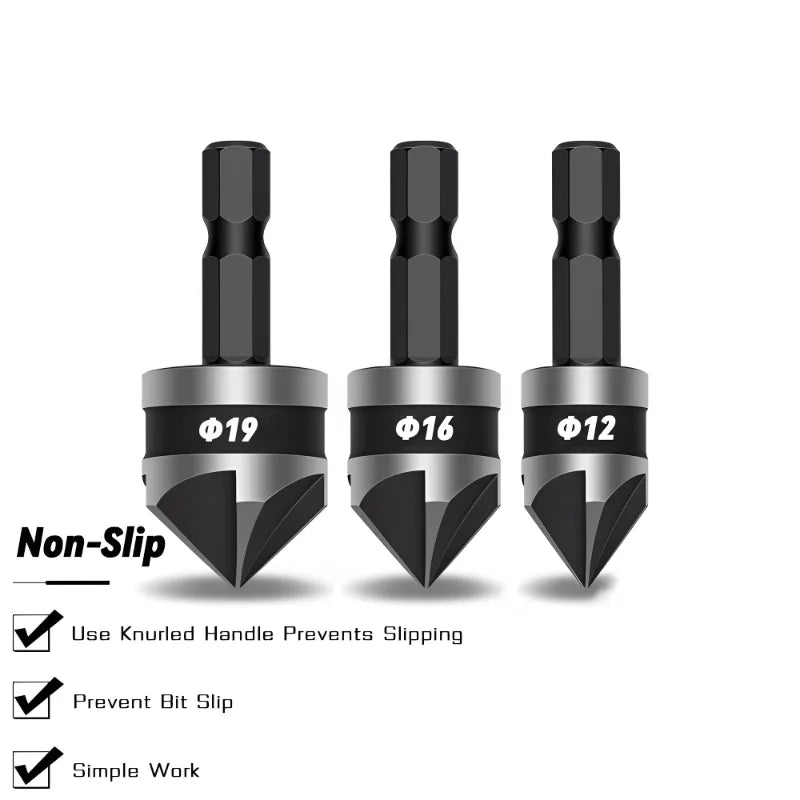 Countersink Drill Bit 3Pcs,Chamfer 90°,Suitable for Wood/Plastic/Aluminum Alloy,Woodworking Tools Countersink