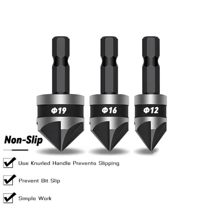 Countersink Drill Bit 3Pcs,Chamfer 90°,Suitable for Wood/Plastic/Aluminum Alloy,Woodworking Tools Countersink