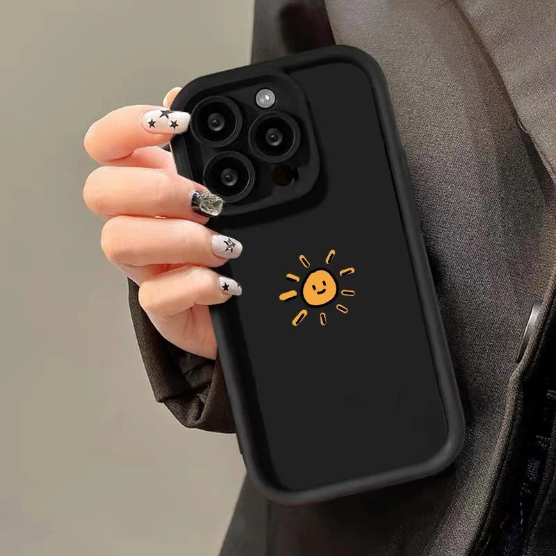 Phone Case For iPhone 17 16 14 15 Pro Max Plus 17Air Minimalist Cartoon Sun Moon Soft TPU Cover