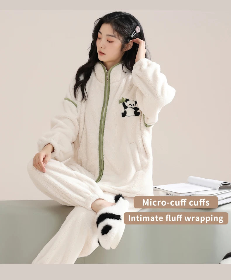 Women’s Winter Flannel Pajama Set – Thick, Soft Coral Fleece with Zipper & Oversized Fit