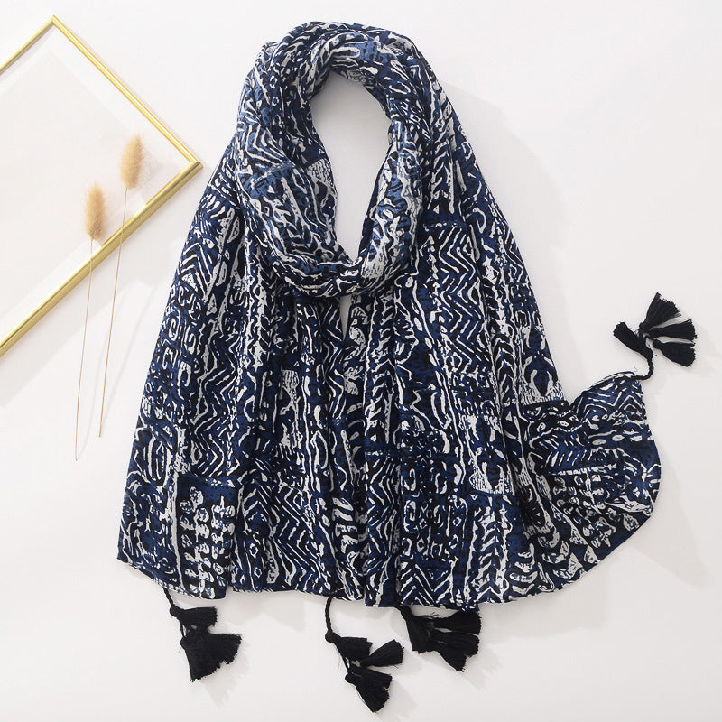 Spring Scarf Pink Blue Floral Paisley Printed Scarves Women Lady Girl Cotton Linen Bohemian Scarf For Summer Beach Shawl Bandana