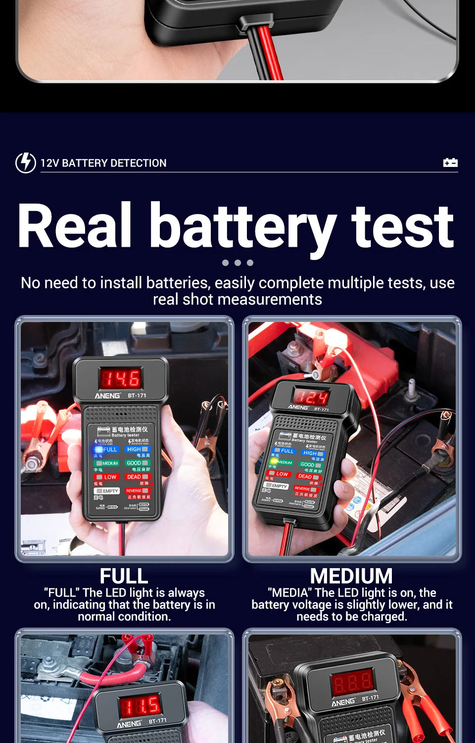 Multifunctional Battery Testers 12V Auto Repair Industry Detection with LED Reverse Display Screen Electrician Tool