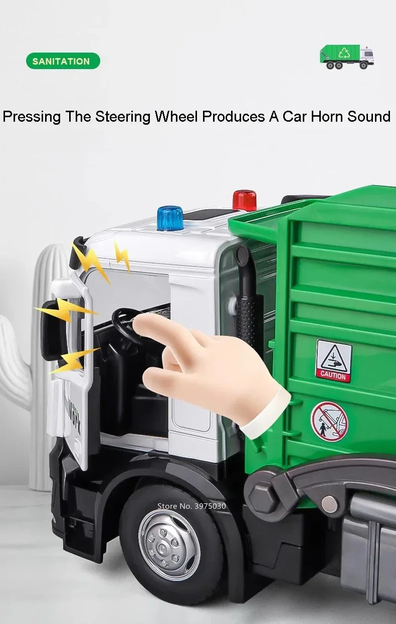 1:24 Scale Watering Cement Dump Trucks Model Garbage Truck Toy Car Sound Light Doors Opened Engineering Vehicles  Gifts